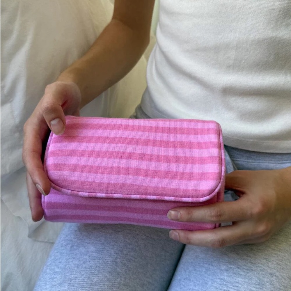 Brandy melville pink striped makeup bag